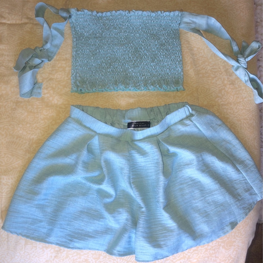 Blue Two Piece Set - Crop Top and Shorts